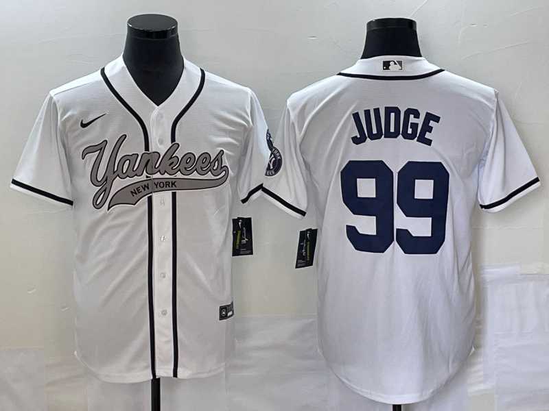 Men%27s New York Yankees #99 Aaron Judge White Cool Base Stitched Baseball Jersey